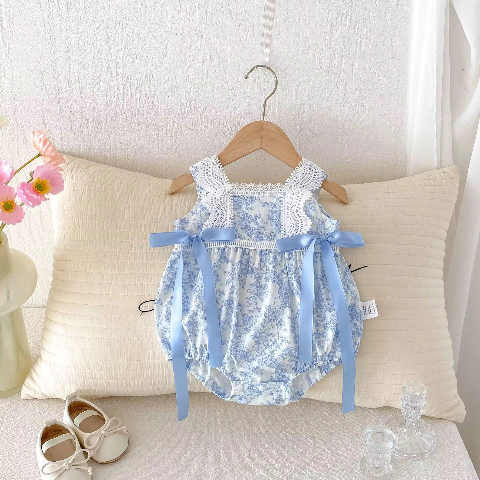 Vintage Bow Baby Romper